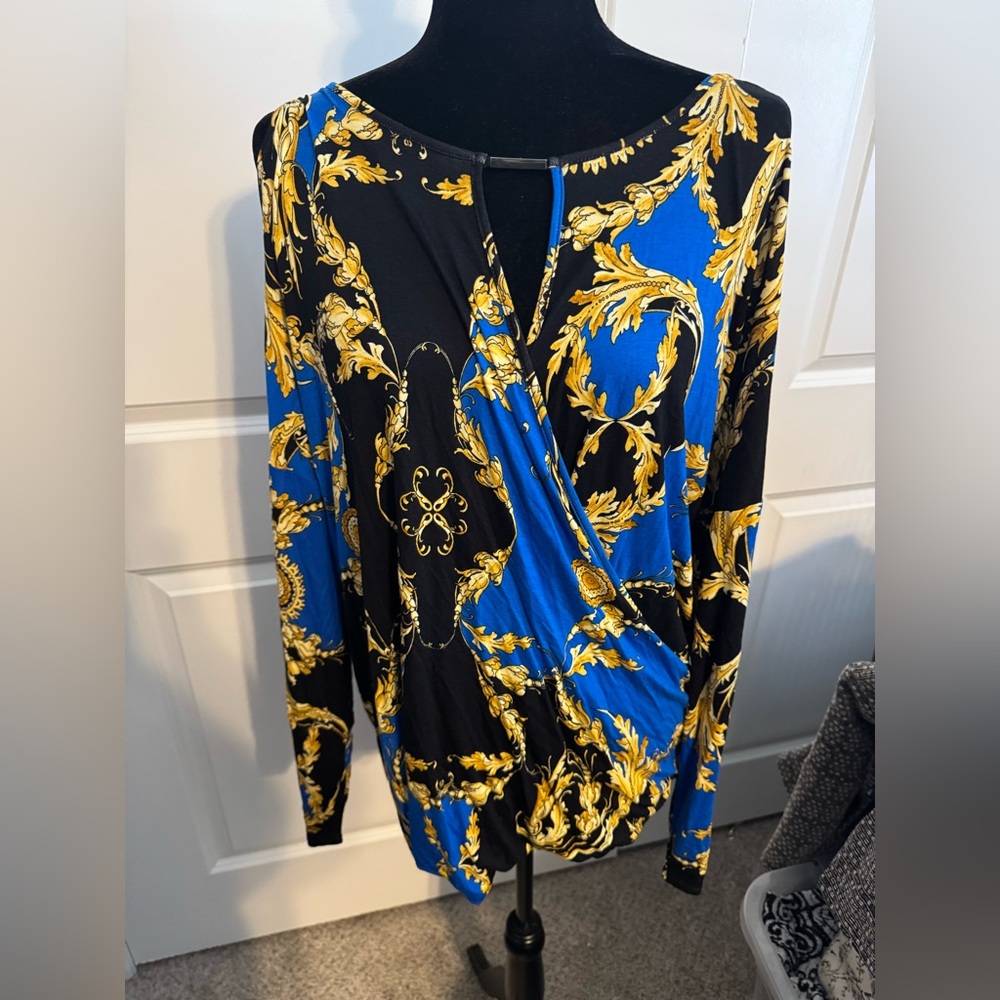 Unique Plus size top with Royal Blue, Gold and black
